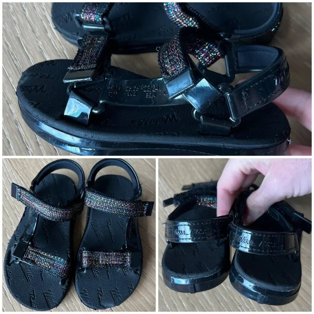 Mini Melissa Rainbow Metallic Black Jelly Gladiator Sandals Toddler Girls sz 9c